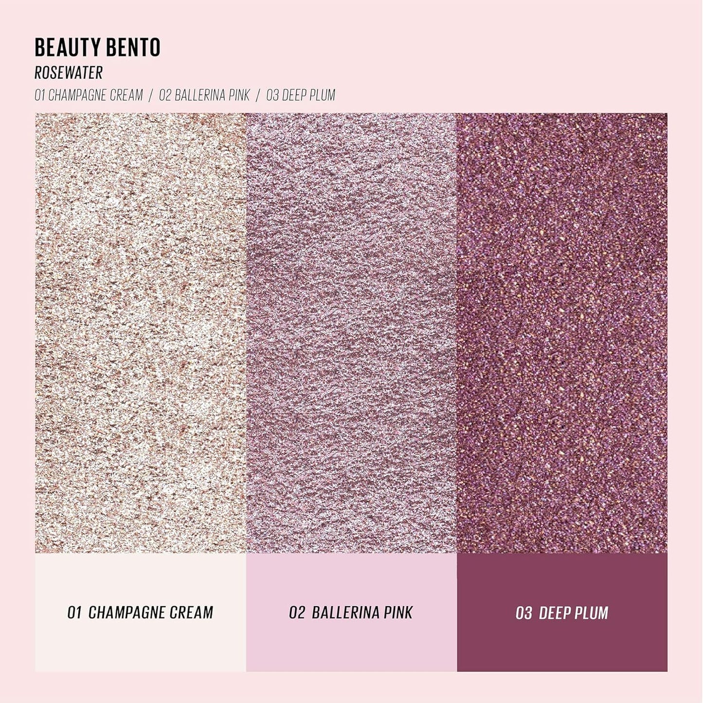 Beauty Bento Collection | Bouncy Shimmer Eyeshadow Trio | 01 Rosewater - Rose Tones | 2019 Allure Best of Beauty Award, Beauty Bento | Cruelty Free, K-Beauty Mini Palettes