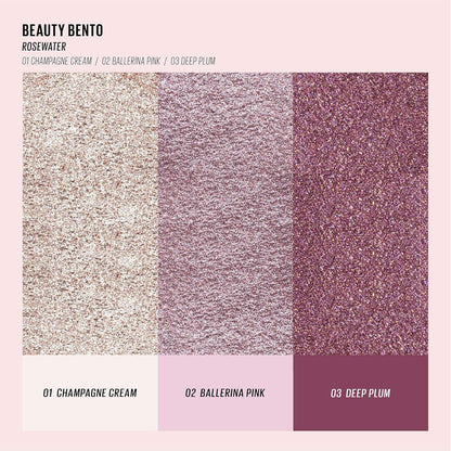 Beauty Bento Collection | Bouncy Shimmer Eyeshadow Trio | 01 Rosewater - Rose Tones | 2019 Allure Best of Beauty Award, Beauty Bento | Cruelty Free, K-Beauty Mini Palettes