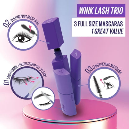 WINK LASH TRIO | Multi-Tasking Mascara Trio | Volumizing, Lengthening, and Clear Mascaras | K-Beauty, Vegan, Cruelty-Free